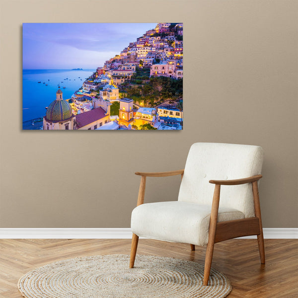Quadro Stampa su Tela con Telaio in legno panorama costiera amalfitana