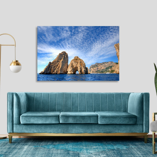 Quadro Stampa su Tela con Telaio in legno panorama isola di capri