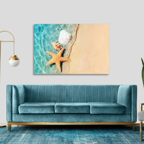 Quadro Stampa su Tela con Telaio in legno panorama mare spiaggia
