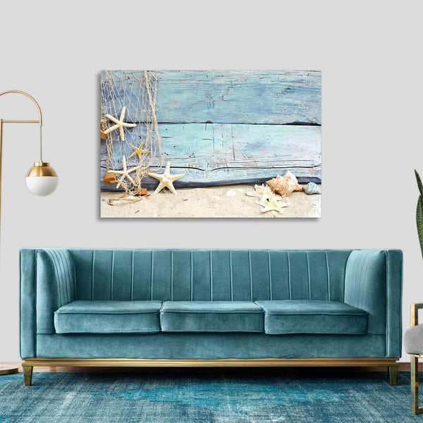 Quadro Stampa su Tela con Telaio in legno panorama mare spiaggia
