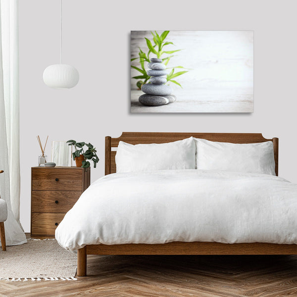 Quadro Stampa su Tela con Telaio in legno pietra zen