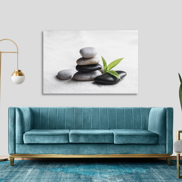 Quadro Stampa su Tela con Telaio in legno pietra zen