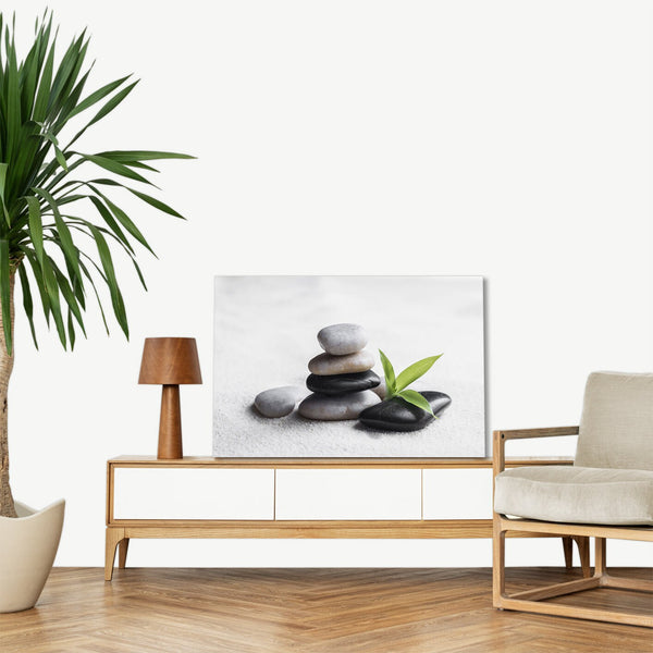 Quadro Stampa su Tela con Telaio in legno pietra zen