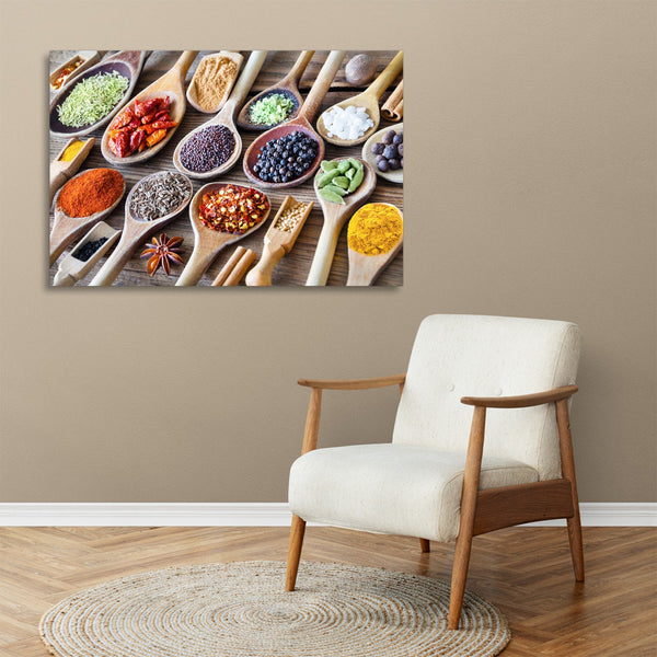 Quadro Stampa su Tela con Telaio in legno spezie cucina ristorante