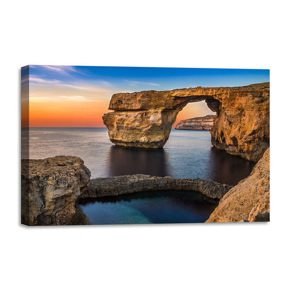 Quadro Stampa su Tela con Telaio in legno panorama mare tramonto