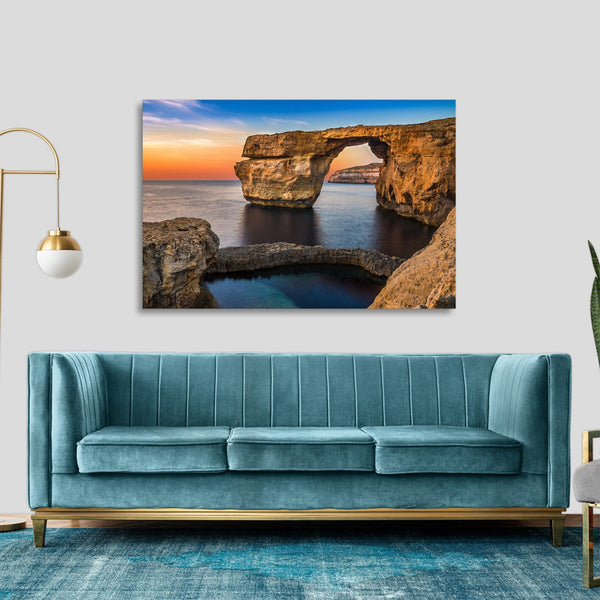 Quadro Stampa su Tela con Telaio in legno panorama mare tramonto