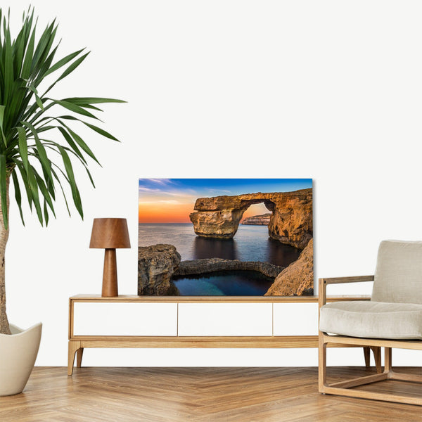 Quadro Stampa su Tela con Telaio in legno panorama mare tramonto