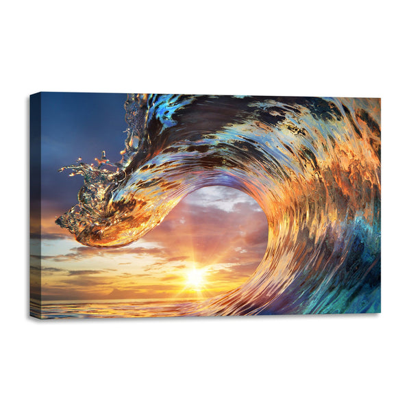 Quadro Stampa su Tela con Telaio in legno panorama mare tramonto
