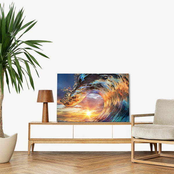 Quadro Stampa su Tela con Telaio in legno panorama mare tramonto