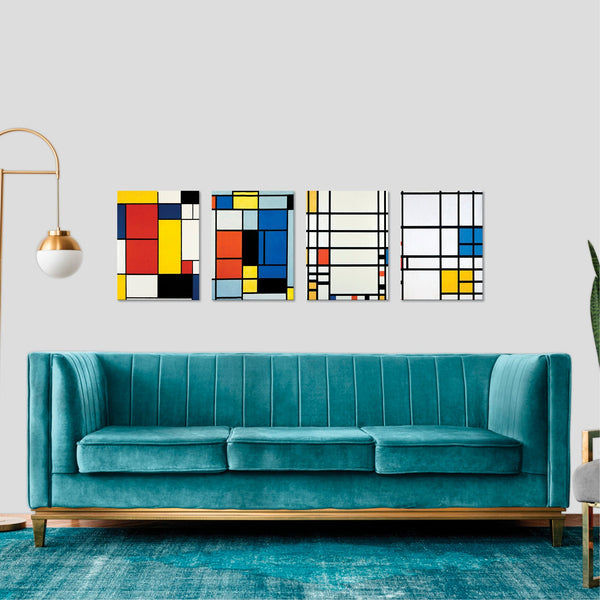 Quadri Stampa su Tela con Telaio in Legno 4 pezzi Piet Mondrian