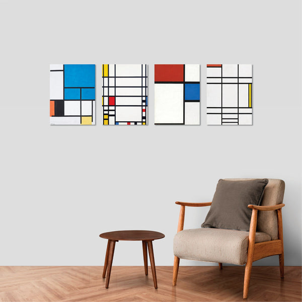 Quadri Stampa su Tela con Telaio in Legno 4 pezzi Piet Mondrian