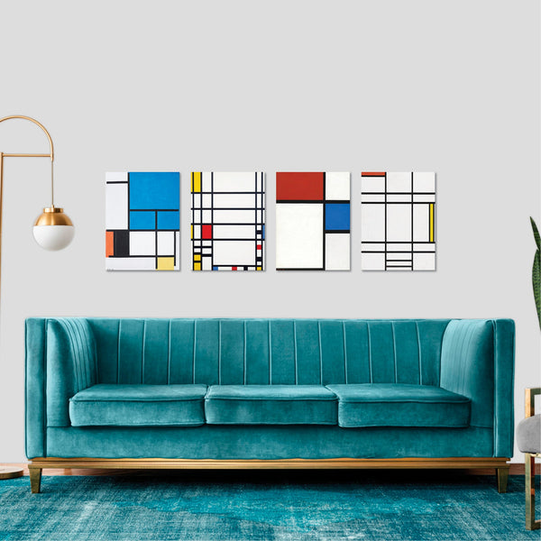 Quadri Stampa su Tela con Telaio in Legno 4 pezzi Piet Mondrian
