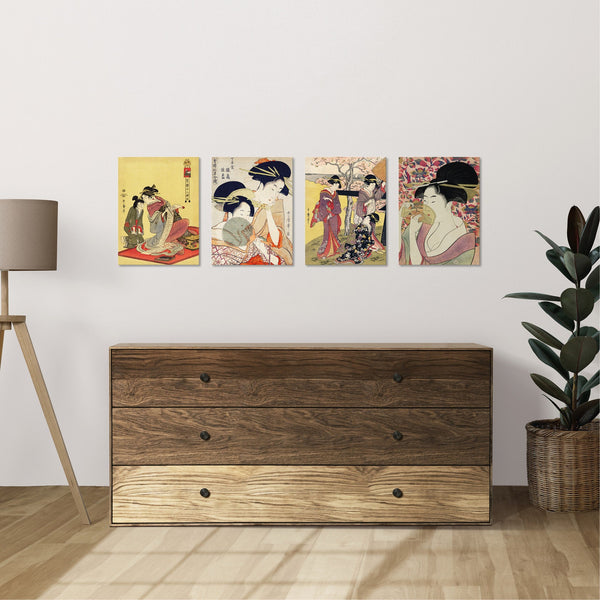 Quadri Stampa su Tela con Telaio in Legno 4 pezzi arte giapponese