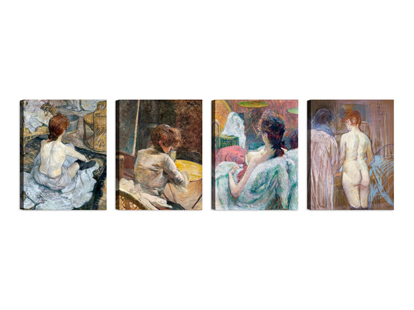 Quadri Stampa su Tela con Telaio in Legno 4 pezzi Henri de Toulouse Lautrec