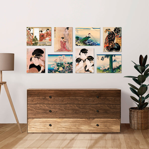 Quadri Stampa su Tela con Telaio in Legno 8 pezzi 40x30 cm arte giapponese