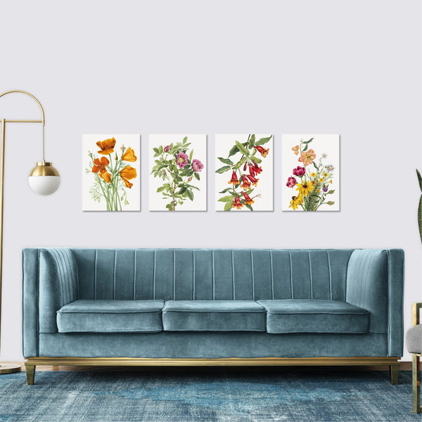 Quadri Stampa su Tela con Telaio in Legno 4 pezzi Floreali Fiori