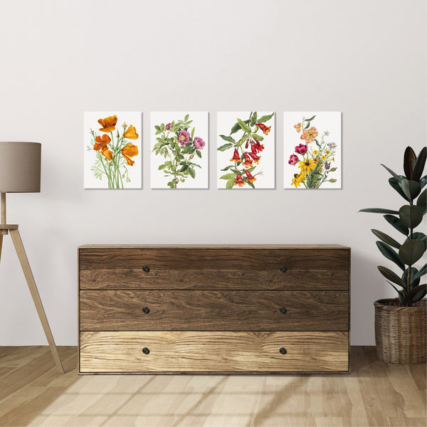 Quadri Stampa su Tela con Telaio in Legno 4 pezzi Floreali Fiori