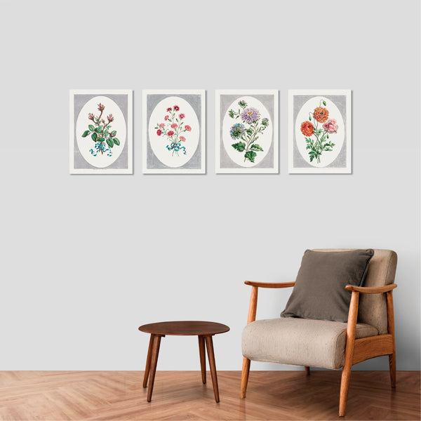 Quadri Stampa su Tela con Telaio in Legno 4 pezzi Floreali Fiori