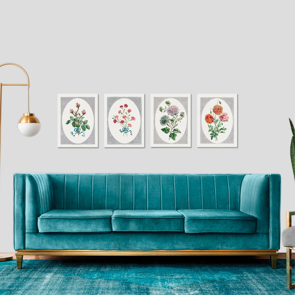 Quadri Stampa su Tela con Telaio in Legno 4 pezzi Floreali Fiori