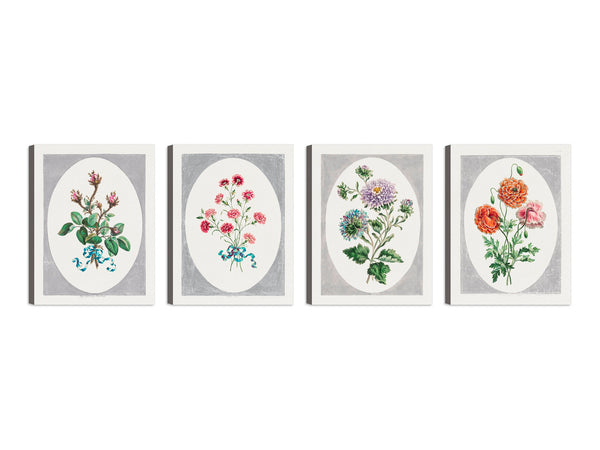 Quadri Stampa su Tela con Telaio in Legno 4 pezzi Floreali Fiori