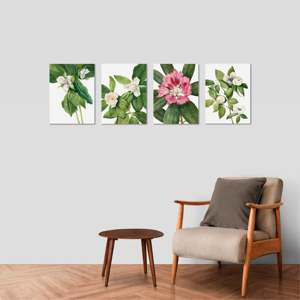 Quadri Stampa su Tela con Telaio in Legno 4 pezzi Floreali Fiori