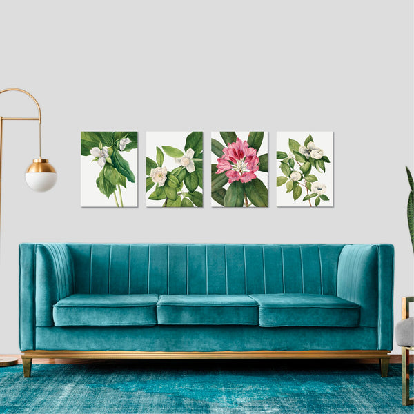 Quadri Stampa su Tela con Telaio in Legno 4 pezzi Floreali Fiori
