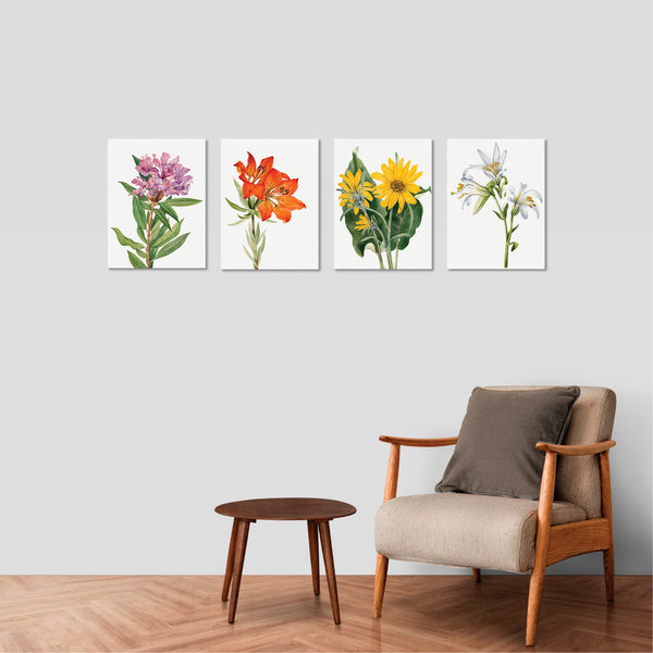 Quadri Stampa su Tela con Telaio in Legno 4 pezzi Floreali Fiori