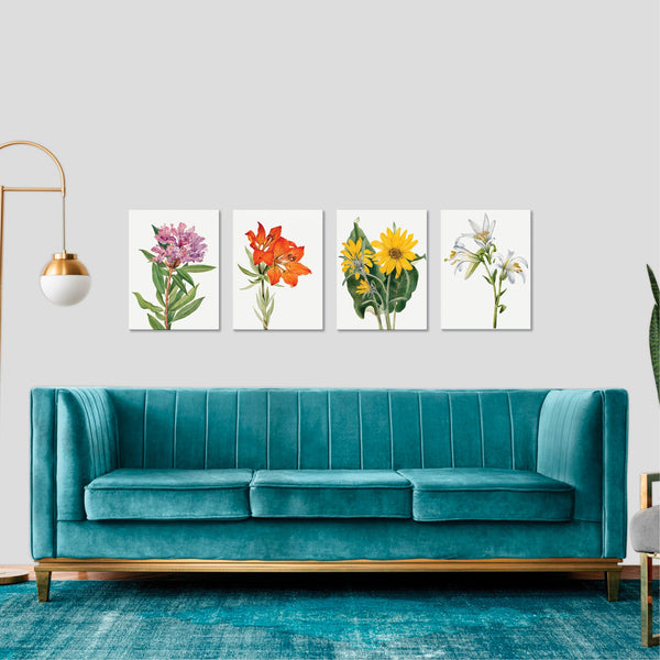 Quadri Stampa su Tela con Telaio in Legno 4 pezzi Floreali Fiori