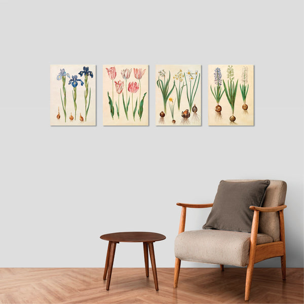 Quadri Stampa su Tela con Telaio in Legno 4 pezzi Floreali Fiori