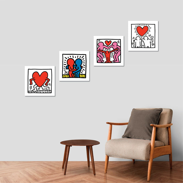 Quadri Stampa su Tela con Telaio in Legno 4 pezzi Haring