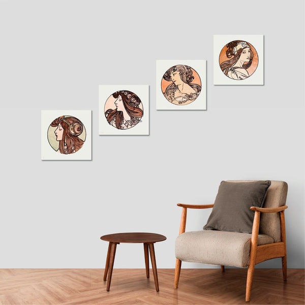 Quadri Stampa su Tela con Telaio in Legno 4 pezzi Alfons Mucha