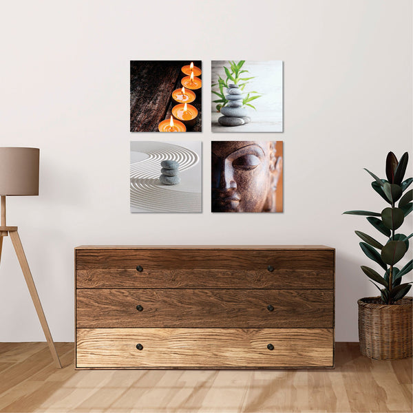 Quadri Stampa su Tela con Telaio in Legno 4 pezzi Buddha zen centro estetico spa