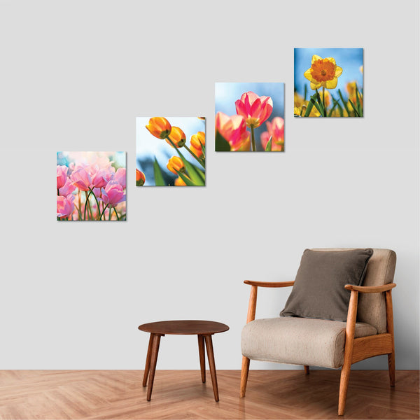 Quadri Stampa su Tela con Telaio in Legno 4 pezzi fiori