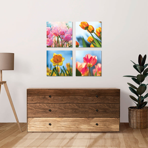 Quadri Stampa su Tela con Telaio in Legno 4 pezzi fiori
