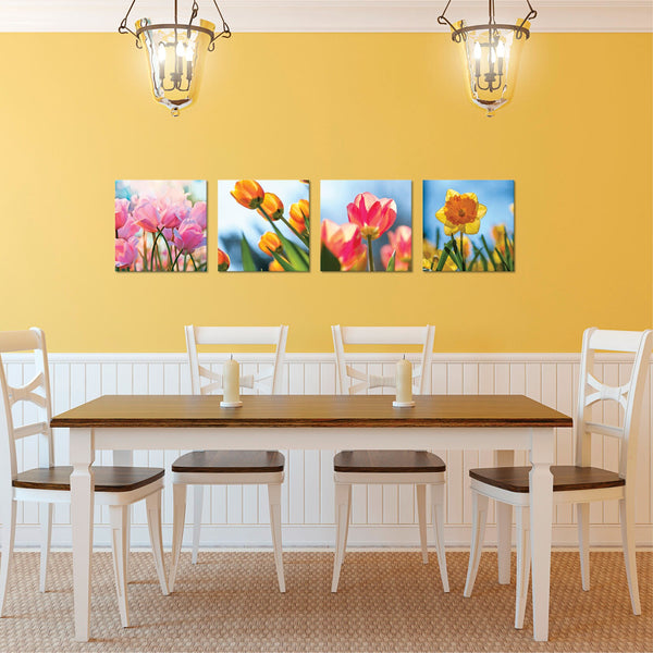 Quadri Stampa su Tela con Telaio in Legno 4 pezzi fiori