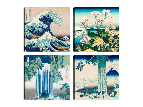 Quadri Stampa su Tela con Telaio in Legno 4 pezzi Katsushika Hokusai