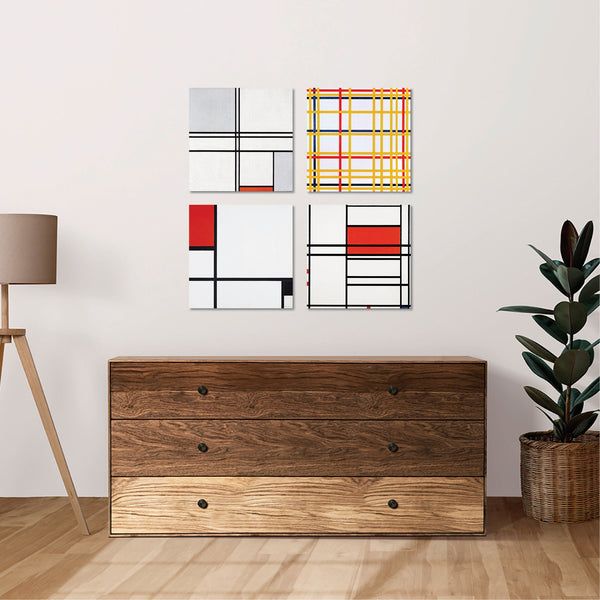 Quadri Stampa su Tela con Telaio in Legno 4 pezzi piet mondrian