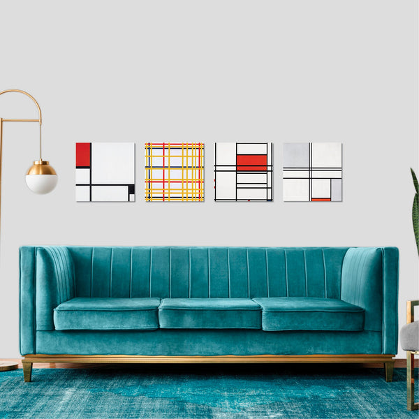 Quadri Stampa su Tela con Telaio in Legno 4 pezzi piet mondrian