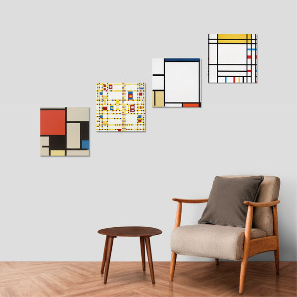 Quadri Stampa su Tela con Telaio in Legno 4 pezzi piet mondrian
