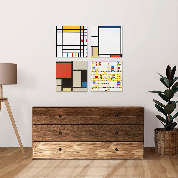 Quadri Stampa su Tela con Telaio in Legno 4 pezzi piet mondrian