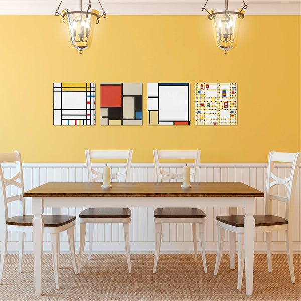 Quadri Stampa su Tela con Telaio in Legno 4 pezzi piet mondrian