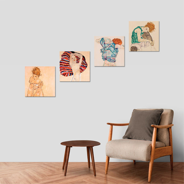Quadri Stampa su Tela con Telaio in Legno 4 pezzi Egon Schiele