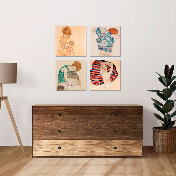Quadri Stampa su Tela con Telaio in Legno 4 pezzi Egon Schiele