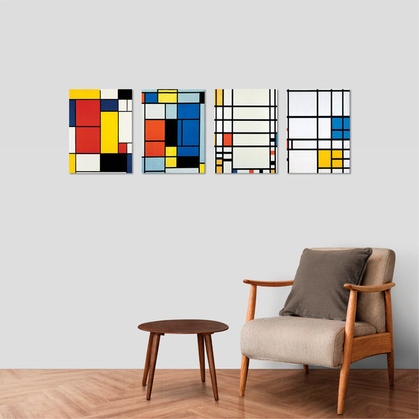 Quadri Stampa su Tela con Telaio in Legno 4 pezzi Piet Mondrian