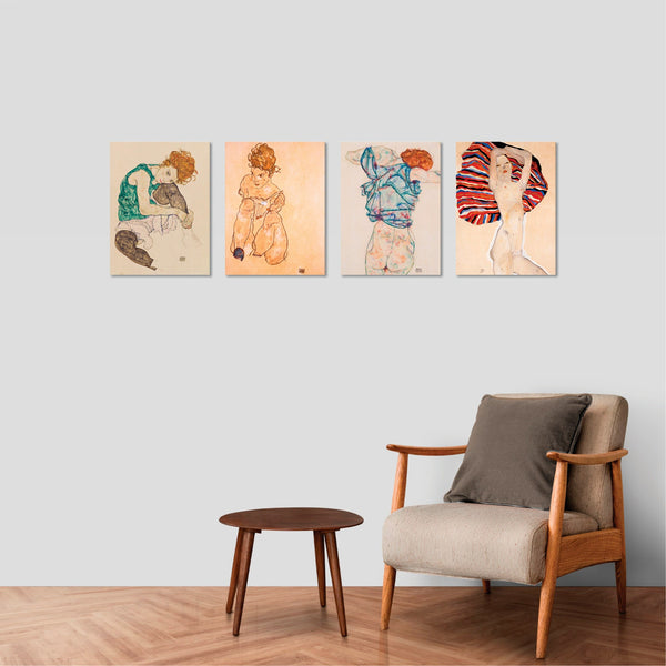 Quadri Stampa su Tela con Telaio in Legno 4 pezzi Egon Schiele