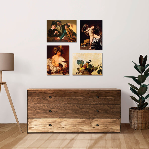 Quadri Stampa su Tela con Telaio in Legno 4 pezzi Caravaggio