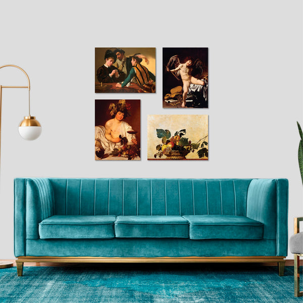 Quadri Stampa su Tela con Telaio in Legno 4 pezzi Caravaggio