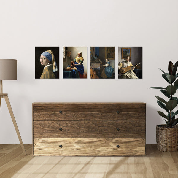 Quadri Stampa su Tela con Telaio in Legno 4 pezzi Johannes Vermeer
