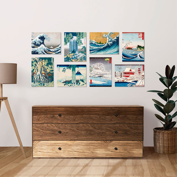 Quadri Stampa su Tela con Telaio in Legno 8 pezzi 40x30 cm Katsushika Hokusai