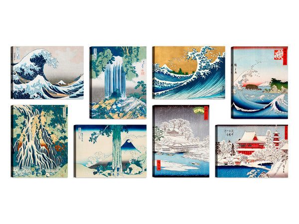 Quadri Stampa su Tela con Telaio in Legno 8 pezzi 40x30 cm Katsushika Hokusai